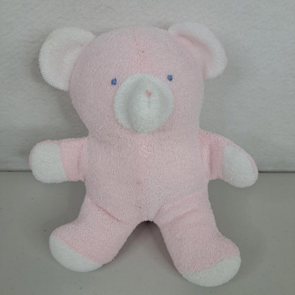 Vintage Bantam Pink Teddy Bear Plush Stuffed Animal Rattle Toy Terrycloth